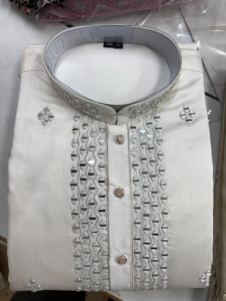 Mens mirror work kurta pant set