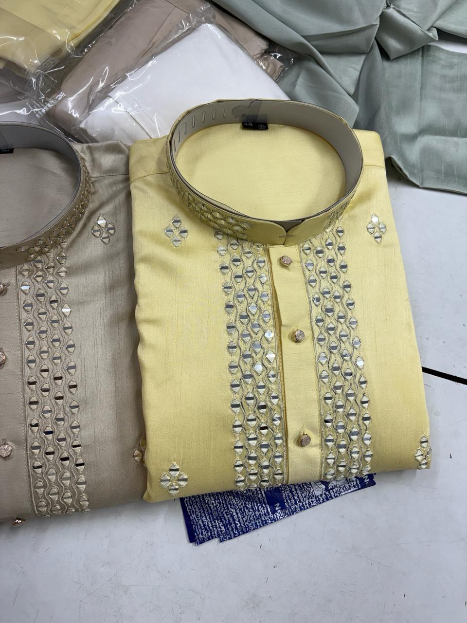 Mens mirror work kurta pant set